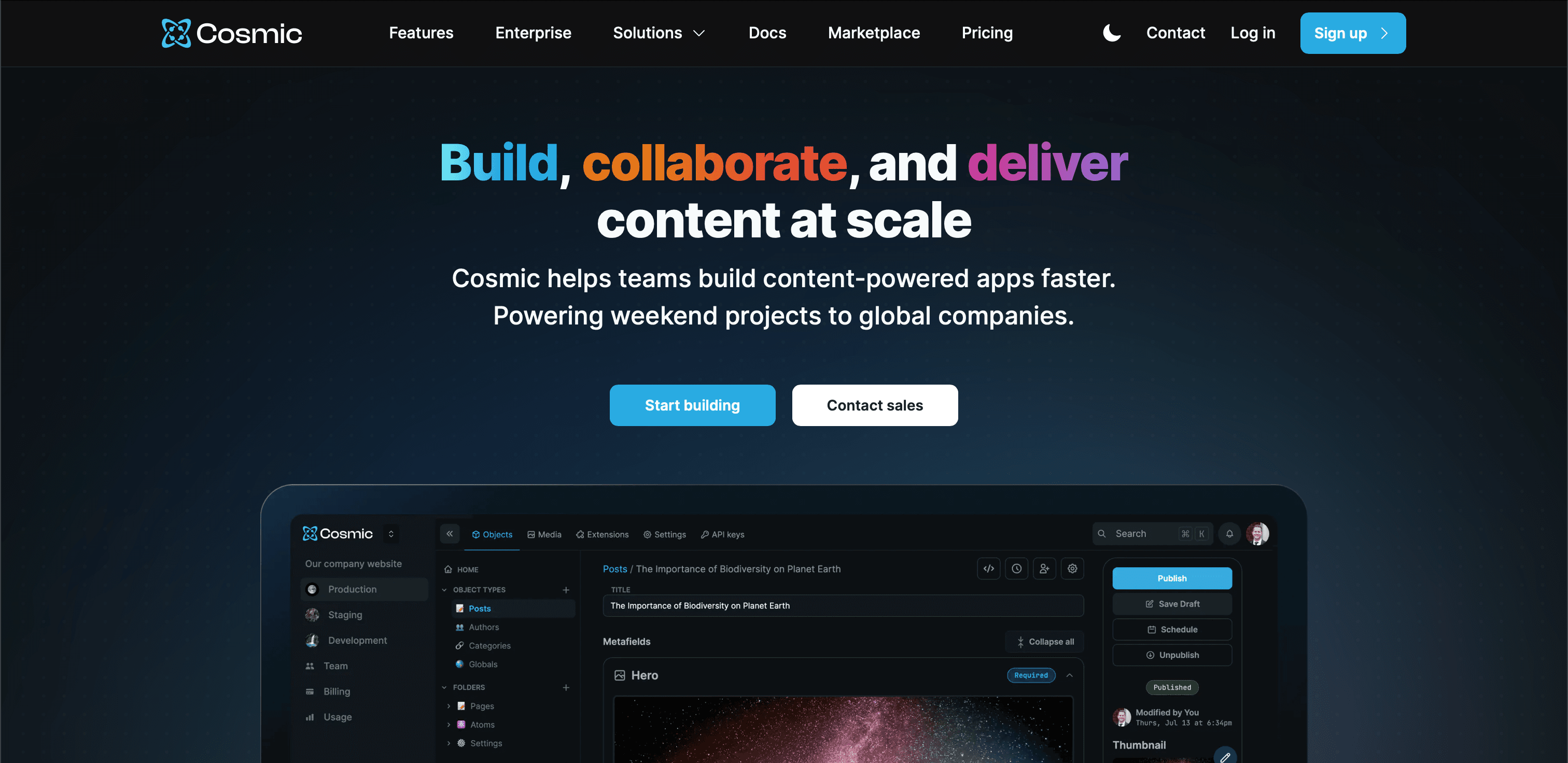 Cosmic website screenshot