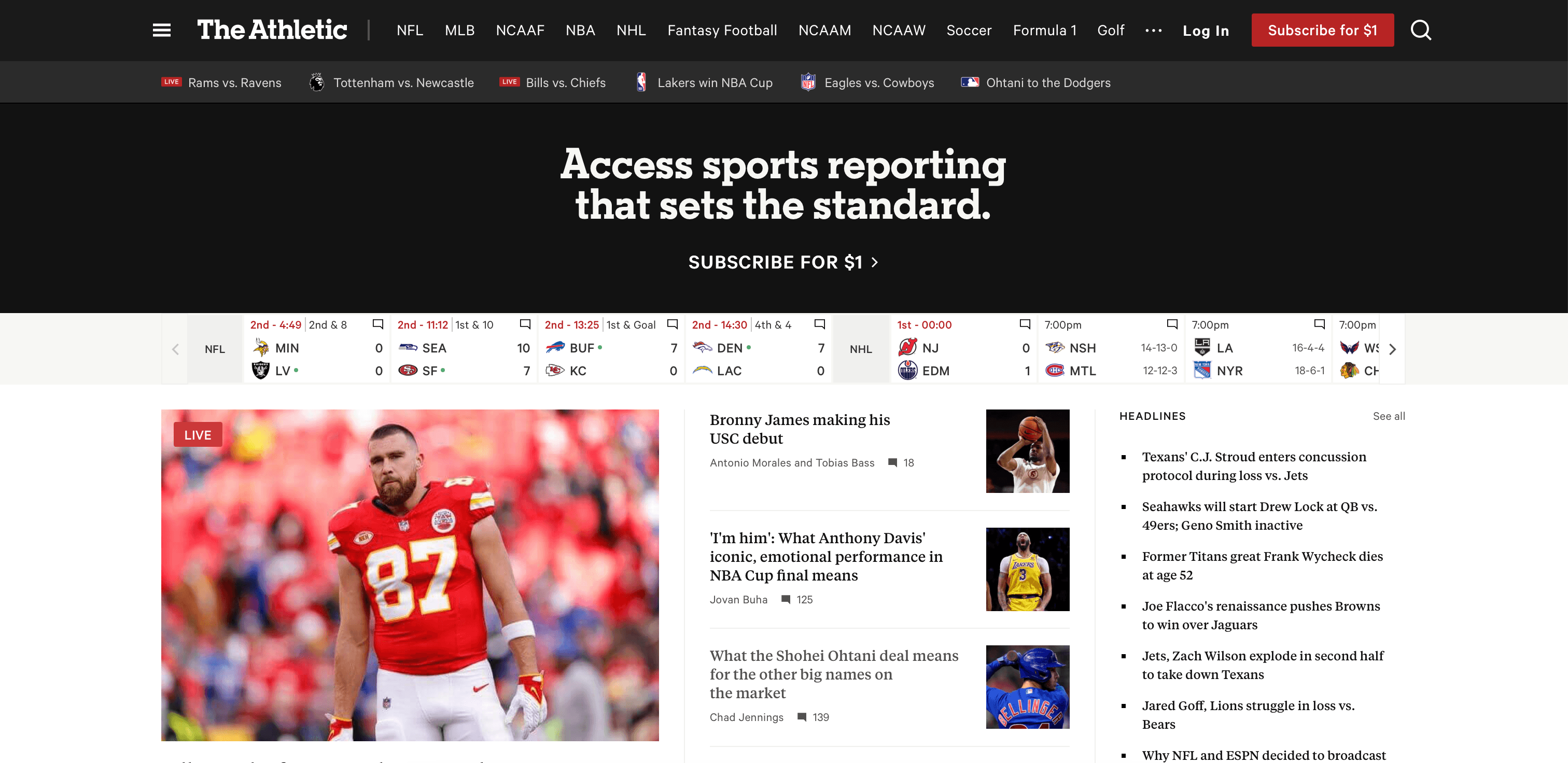 The Athletic website screenshot